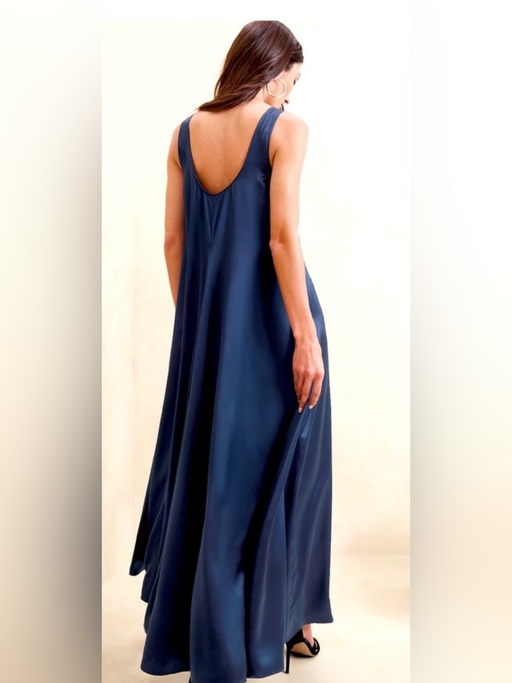 Banana republic serenade silk navy blue maxi dress pockets medium